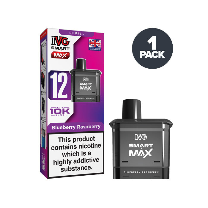 Blueberry Raspberry IVG Smart Max Prefilled Pod and Box on a white background