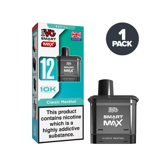 Classic Menthol IVG Smart Max Prefilled Pod and Box on a white background