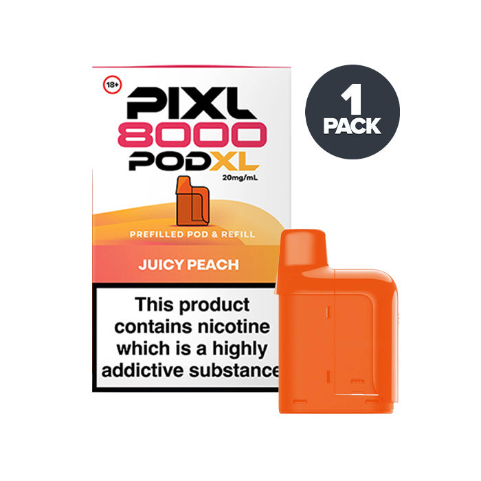 Juicy Peach PIXL 8000 Prefilled Pods on a white background