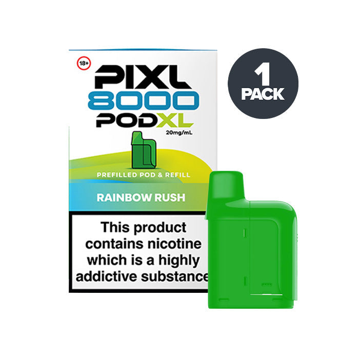 Rainbow Rush PIXL 8000 Prefilled Pods on a white background