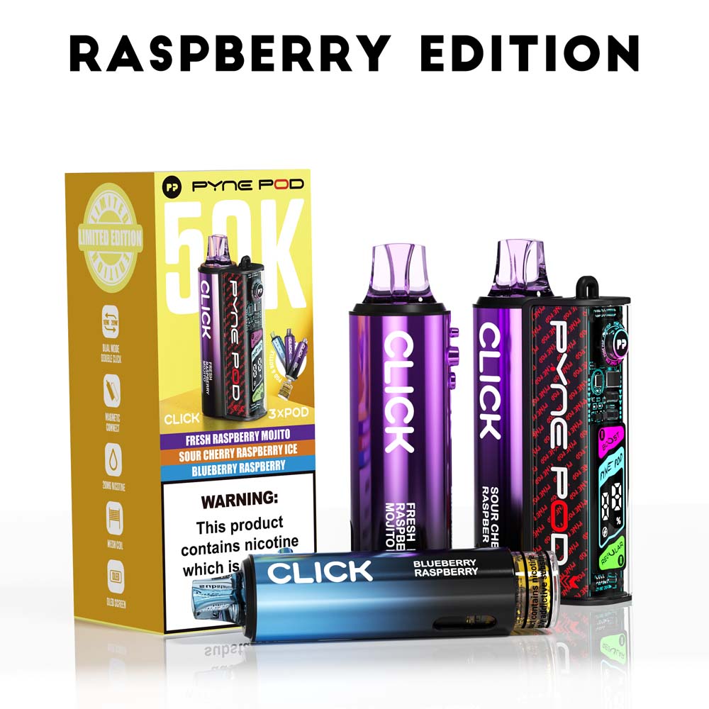 click pyne pod vape Pyne Pod Click 50K Raspberry Edition (3 Flavours) – My Vapery UK
