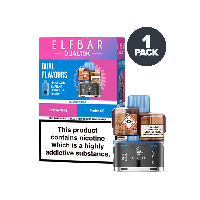 Shisha Edition Elf Bar Dual 10K Refill and Box on a white background
