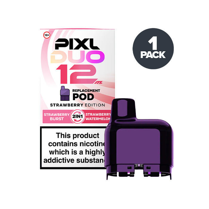 Strawberry Edition Pixl Duo 12 Prefilled Pods on a white background