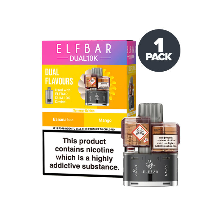 Summer Edition Elf Bar Dual 10K Refill and Box on a white background