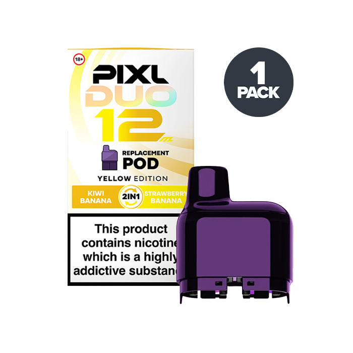 Yellow Edition Pixl Duo 12 Prefilled Pods on a white background