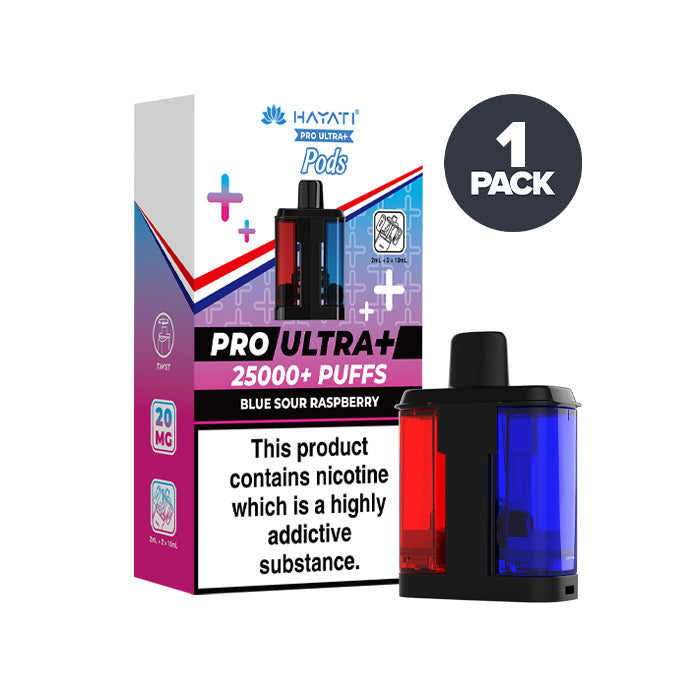 Blue Sour Raspberry Hayati Pro Ultra Plus Prefilled Pod and Box