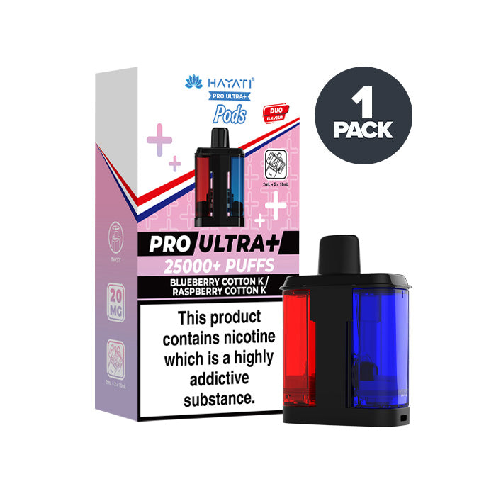 Blueberry Cotton K/Raspberry Cotton K Hayati Pro Ultra Plus Prefilled Pod and Box