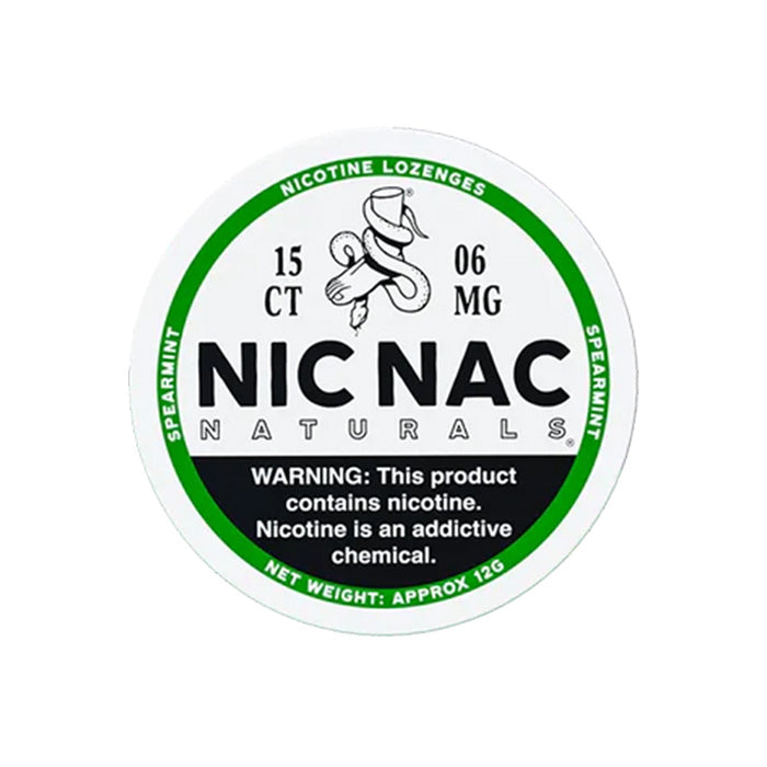 Closed can of Nic Nac Spearmint 6mg Nicotine Lozenges