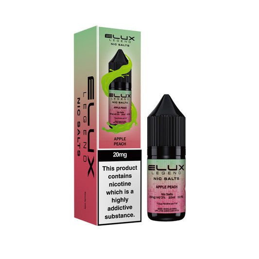 Apple Peach Elux  Nic Salt Bottle and Box