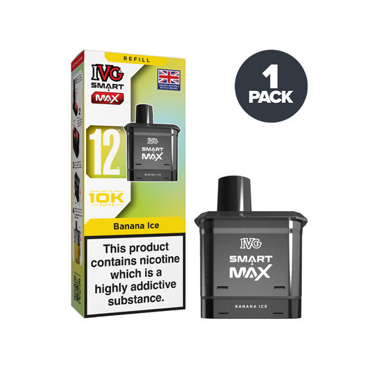Banana Ice IVG Smart Max Prefilled Pod and Box on a white background