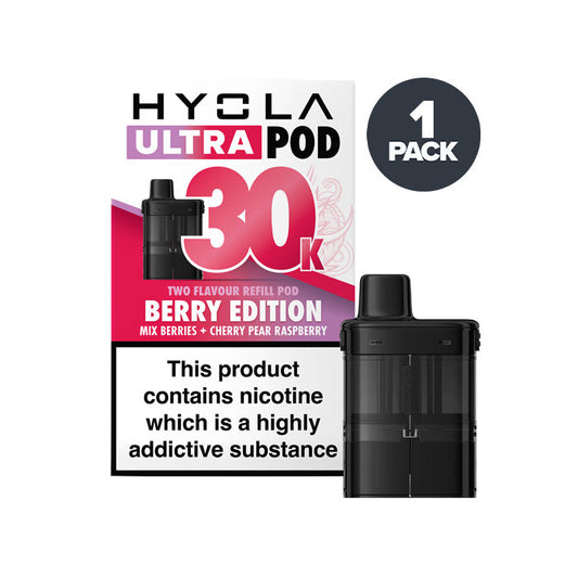 Berry Edition Hyola Ultra 30K Prefilled Pod and Box on a white background