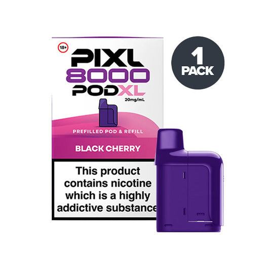 Black Cherry PIXL 8000 Prefilled Pods on a white background