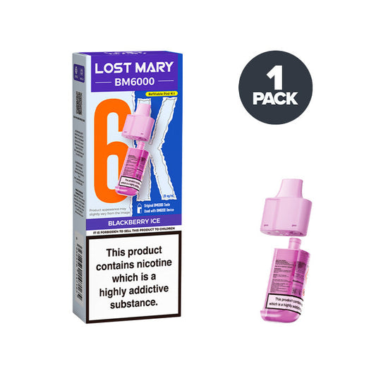 Blackberry Ice Lost Mary BM6000 Prefilled Pod and Box on a white background