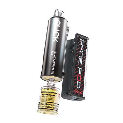 Pyne Pod Click 50K Blackcurrant Edition battery and pod on a white background