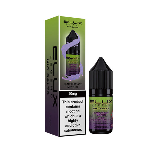 Blackcurrant Menthol Elux  Nic Salt Bottle and Box
