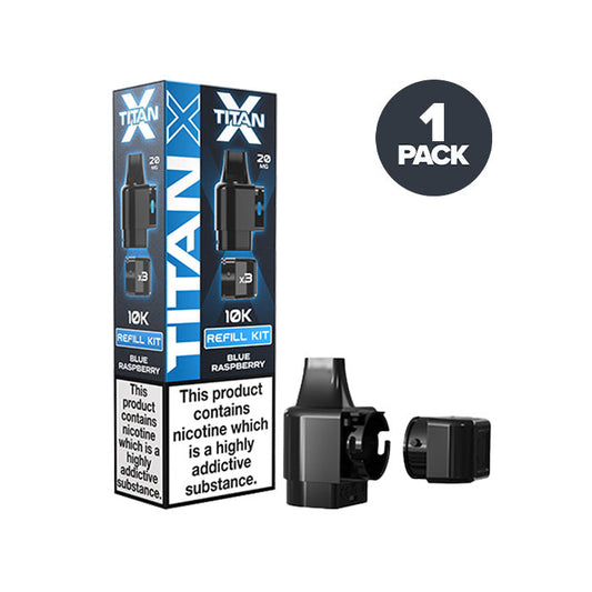 Blue Raspberry Titan X Prefilled Pods on a white background