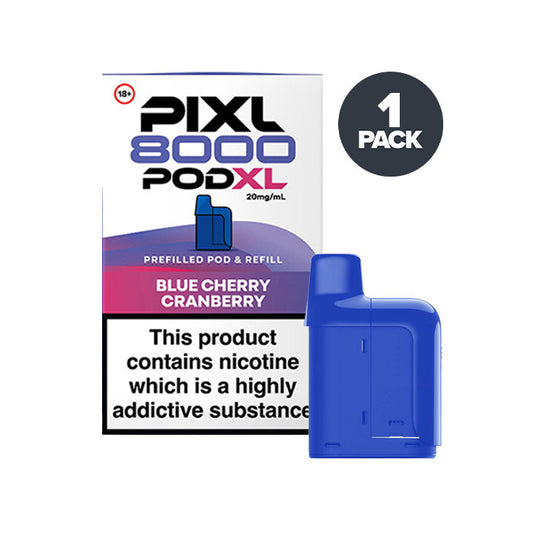 Blue Cherry Cranberry PIXL 8000 Prefilled Pods on a white background