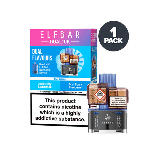 Blue Edition Elf Bar Dual 10K Refill and Box on a white background