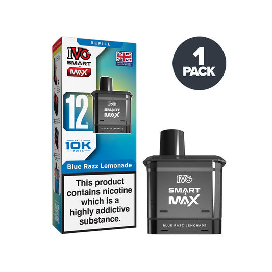 Blue Razz Lemonade IVG Smart Max Prefilled Pod and Box on a white background