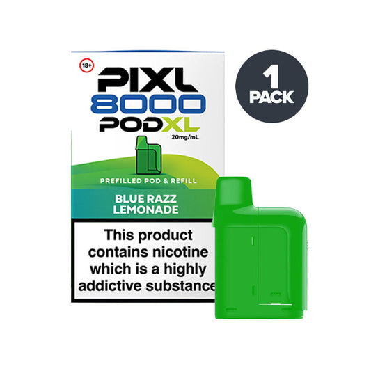 Blue Razz Lemonade PIXL 8000 Prefilled Pods on a white background