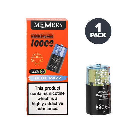 Blue Razz Memers Wukong V10000 Prefilled Pod and Box on a white background