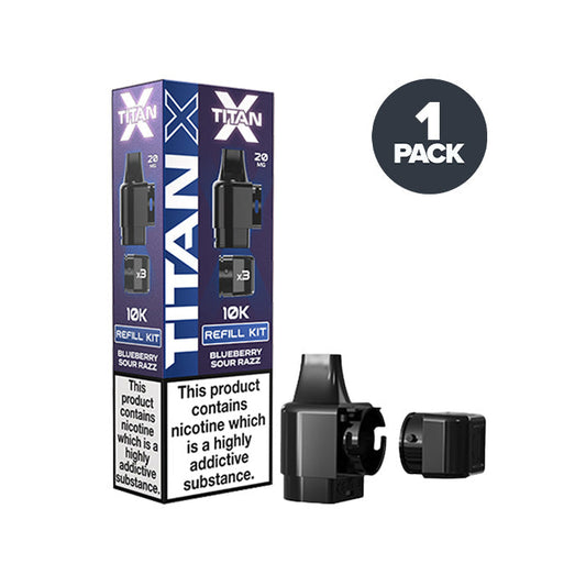 Blueberry Sour Razz Titan X Prefilled Pods on a white background