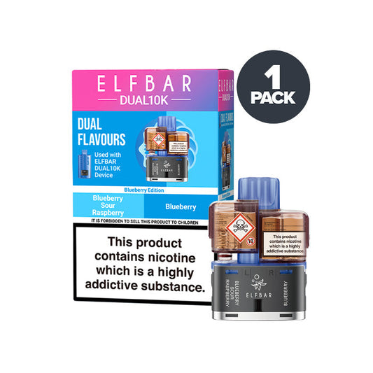 Blueberry Edition Elf Bar Dual 10K Refill and Box on a white background