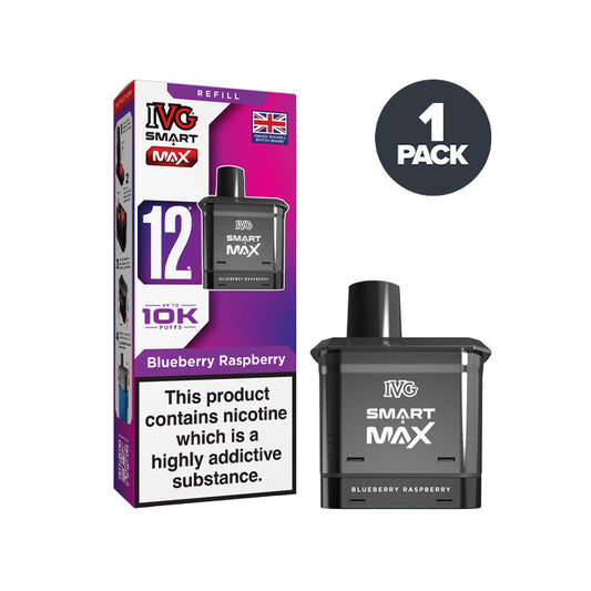 Blueberry Raspberry IVG Smart Max Prefilled Pod and Box on a white background