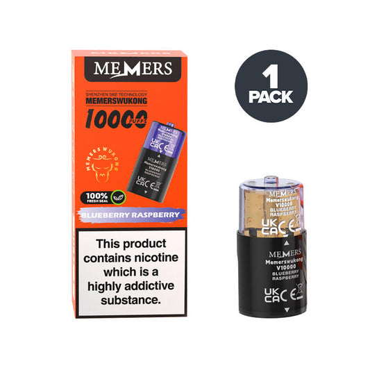 Blueberry Raspberry Memers Wukong V10000 Prefilled Pod and Box on a white background