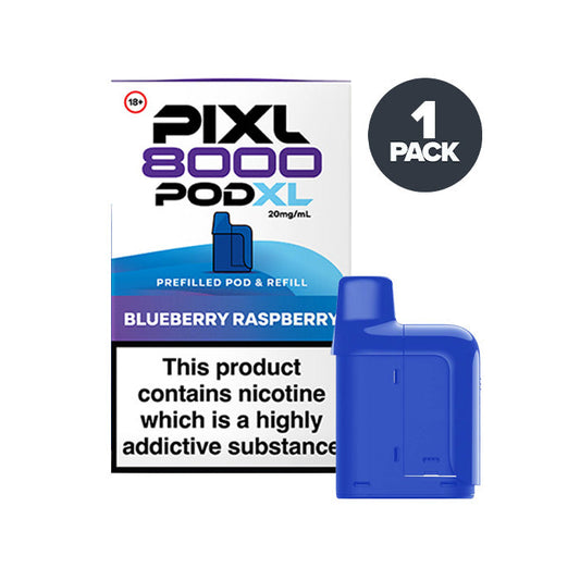 Blueberry Raspberry PIXL 8000 Prefilled Pods on a white background