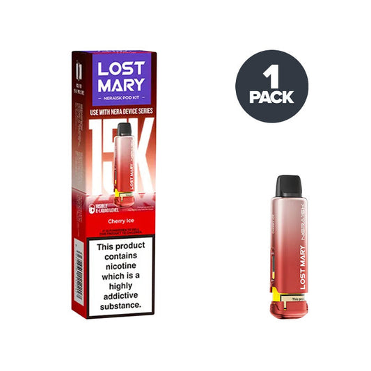 Cherry Ice Lost Mary Nera 15K Pre-filled Pod and Box on a white background