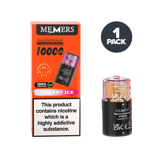 Cherry Ice Memers Wukong V10000 Prefilled Pod and Box on a white background