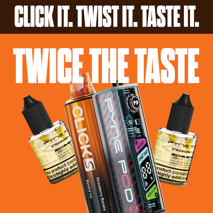 Pyne Pod Click S 30K vape kit on an orange background