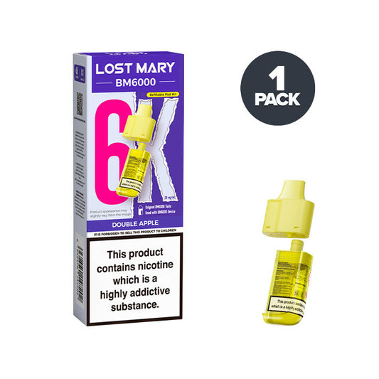 Double Apple Lost Mary BM6000 Prefilled Pod and Box on a white background