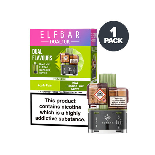 Fruity Edition Elf Bar Dual 10K Refill and Box on a white background
