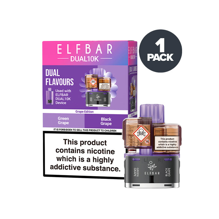 Grape Edition Elf Bar Dual 10K Refill and Box on a white background
