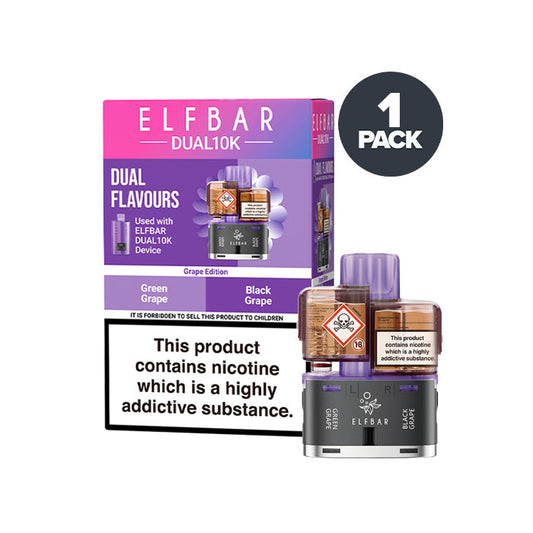 Grape Edition Elf Bar Dual 10K Refill and Box on a white background