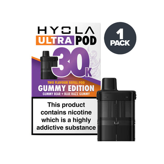 Gummy Edition Hyola Ultra 30K Prefilled Pod and Box on a white background