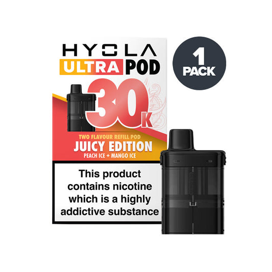 Juicy Edition Hyola Ultra 30K Prefilled Pod and Box on a white background