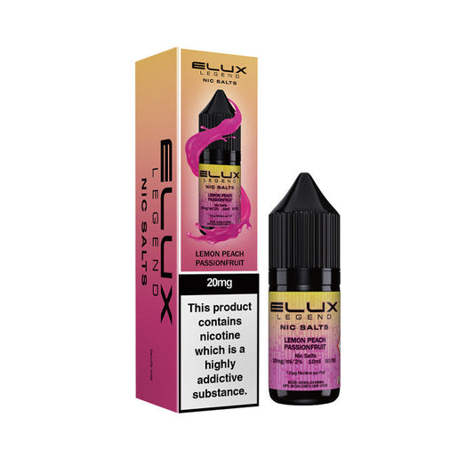 Lemon Peach Passionfruit Elux  Nic Salt Bottle and Box