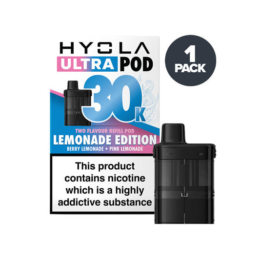 Lemonade Edition Hyola Ultra 30K Prefilled Pod and Box on a white background