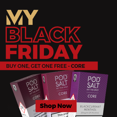 Promotional banner for 'My Black Friday' sale with 'POD SALT' products.
