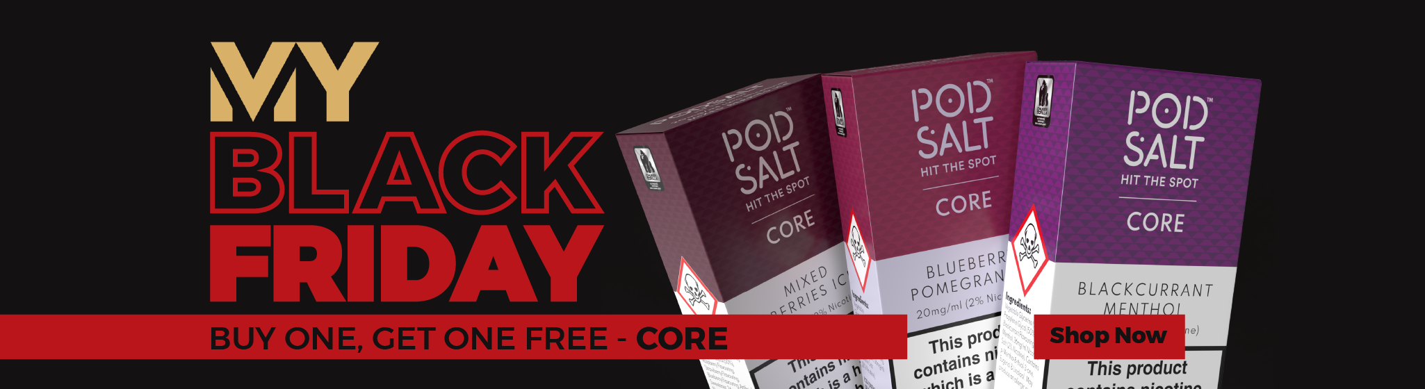 Promotional banner for 'My Black Friday' sale with 'POD SALT' products.