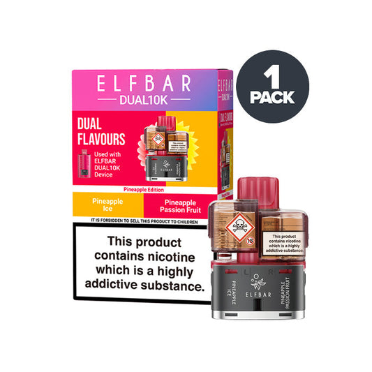 Pineapple Edition Elf Bar Dual 10K Refill and Box on a white background