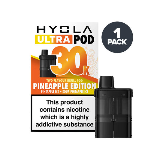 Pineapple Edition Hyola Ultra 30K Prefilled Pod and Box on a white background