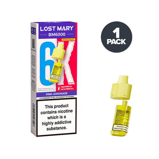 Pink Lemonade Lost Mary BM6000 Prefilled Pod and Box on a white background