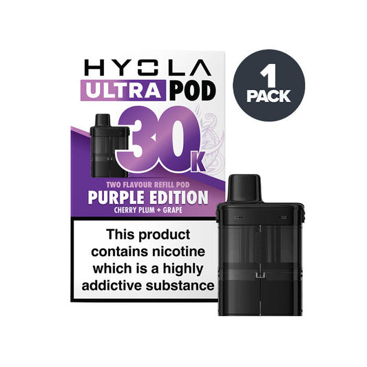 Purple Edition Hyola Ultra 30K Prefilled Pod and Box on a white background