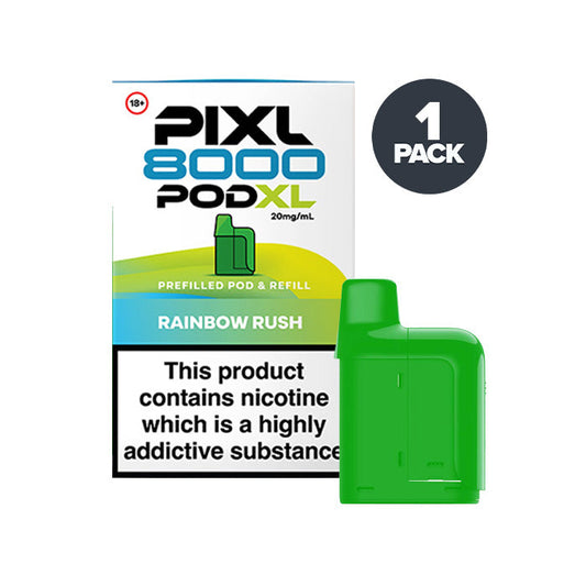 Rainbow Rush PIXL 8000 Prefilled Pods on a white background