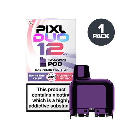 Raspberry Edition Pixl Duo 12 Prefilled Pods on a white background