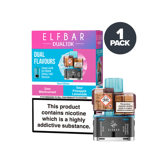 Sour Edition Elf Bar Dual 10K Refill and Box on a white background